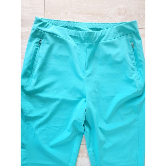 Chico's 1.5 Pull On Crop Pants Stretch Aqua Zip Pockets Flat Front M/L - Picture 3 of 6